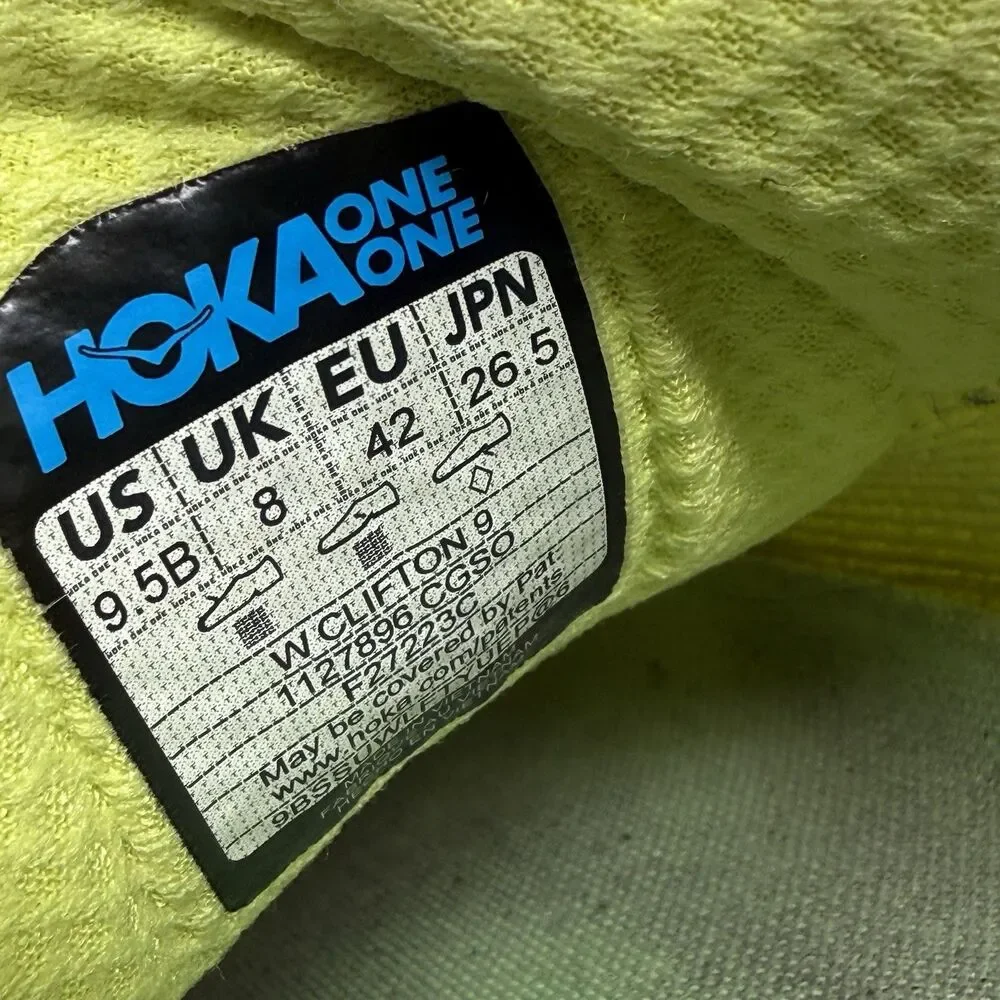 Hoka One One Clifton 9 Womens 9.5 M Yellow Blue Running Walking Shoes Sneakers - Picture 12 of 16
